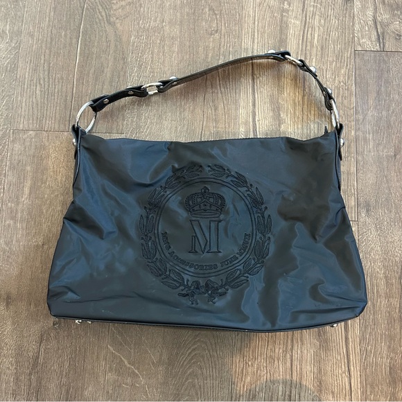 MNG Mango Black Nylon Faux Patent Leather Shoulder Bag - Picture 1 of 11